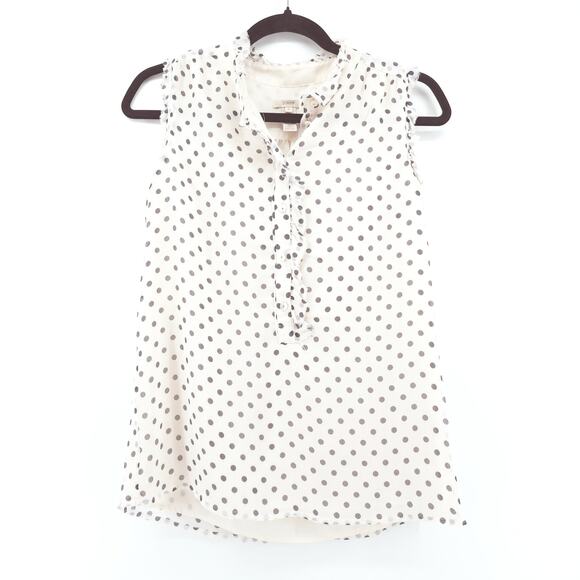 J.CREW Tops - J.Crew Coquette Soft Girl 100% Silk Natasha Cream & Black Polk-a-dot Ruffle Tank